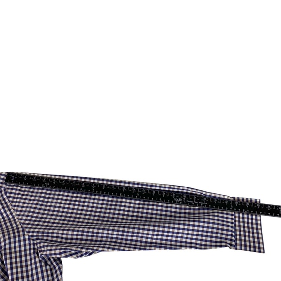 Alfani Mens Button Up Shirt Size XL 17 34/35 Fitted Performance Navy Tan Check - Picture 10 of 15